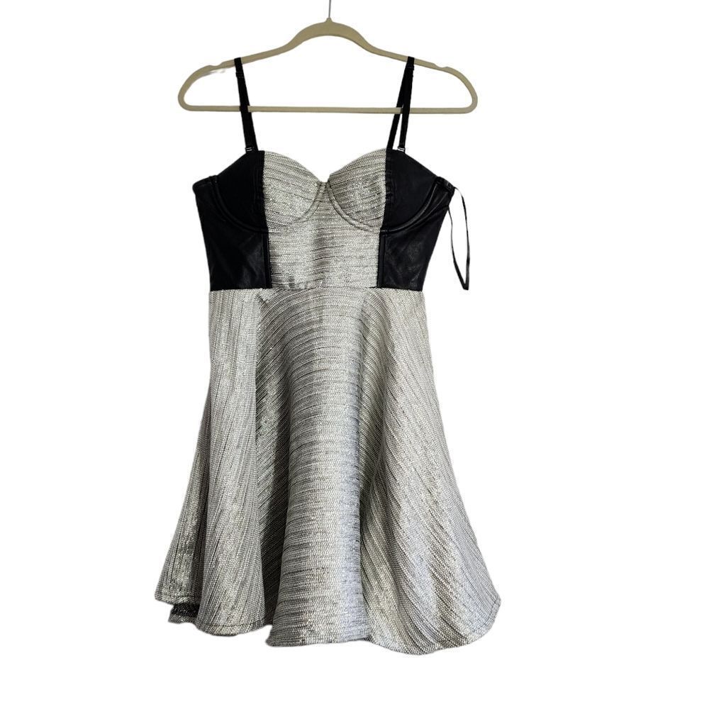 Mink Pink Mini L dress vegan leather shimmery Shimmery Bustier Bodice